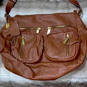 Rough Roses Leather Hobo Satchel, Brand new